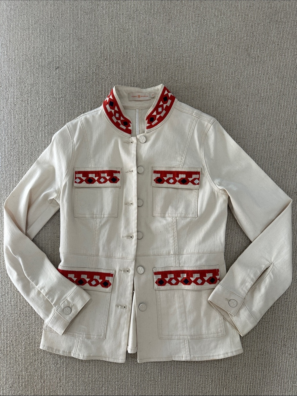 Tory Burch  Cream Embroidered Military-Style Jacket small/p